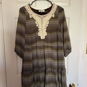 Michel Klein Paris patterned 3/4 sleeve mini dress